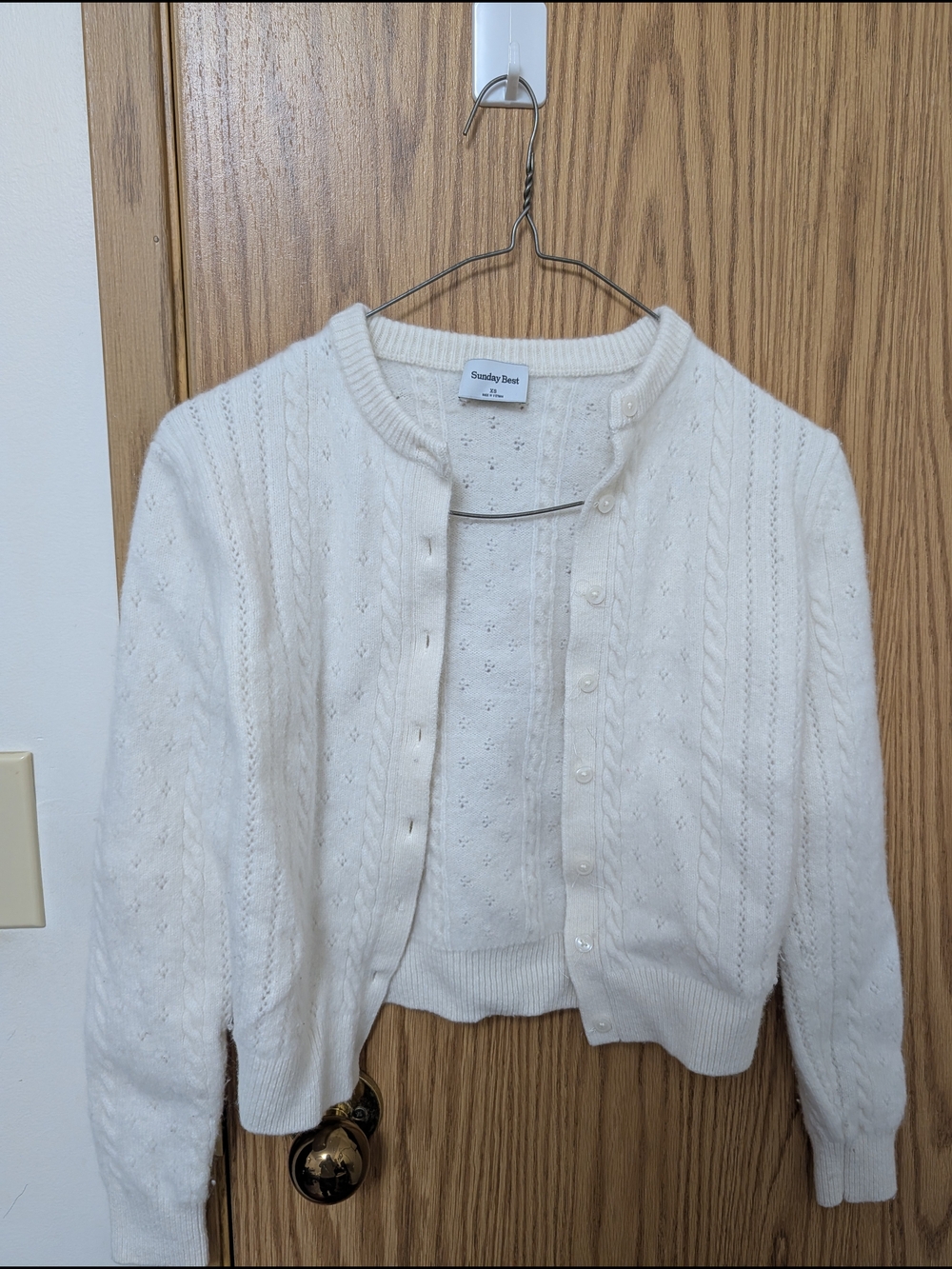 Aritzia Sunday Best Ivory Cable-Pattern Button-Up Cardigan